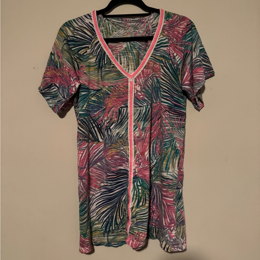 FUC Lilly Pulitzer Tropical Palm Leaf Print Short Sleeve Top in 100% Cotton